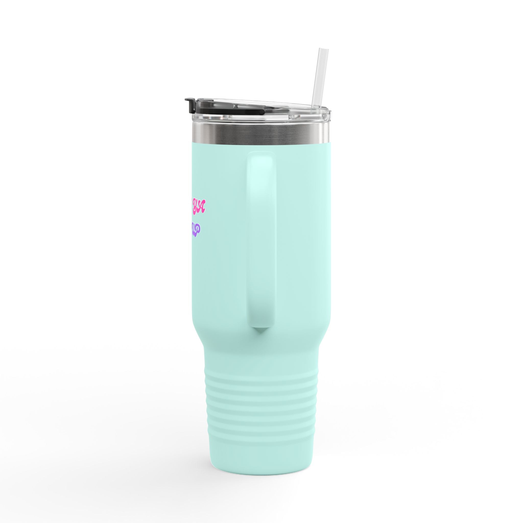 BYLU 40oz Insulated Travel Mug — 'Boss In Heels' Pink & Purple Script