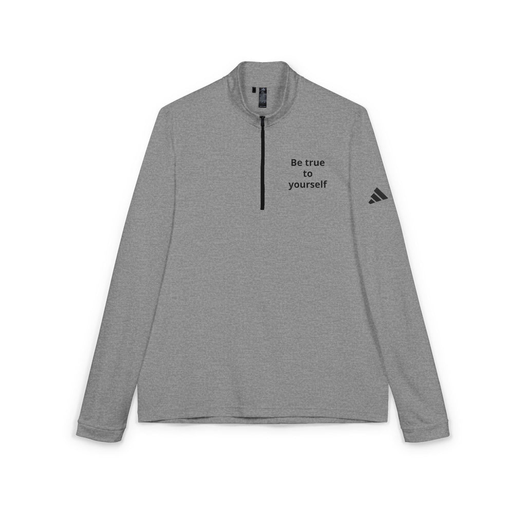 Embroidered Quarter-Zip Pullover — "Be true to yourself"