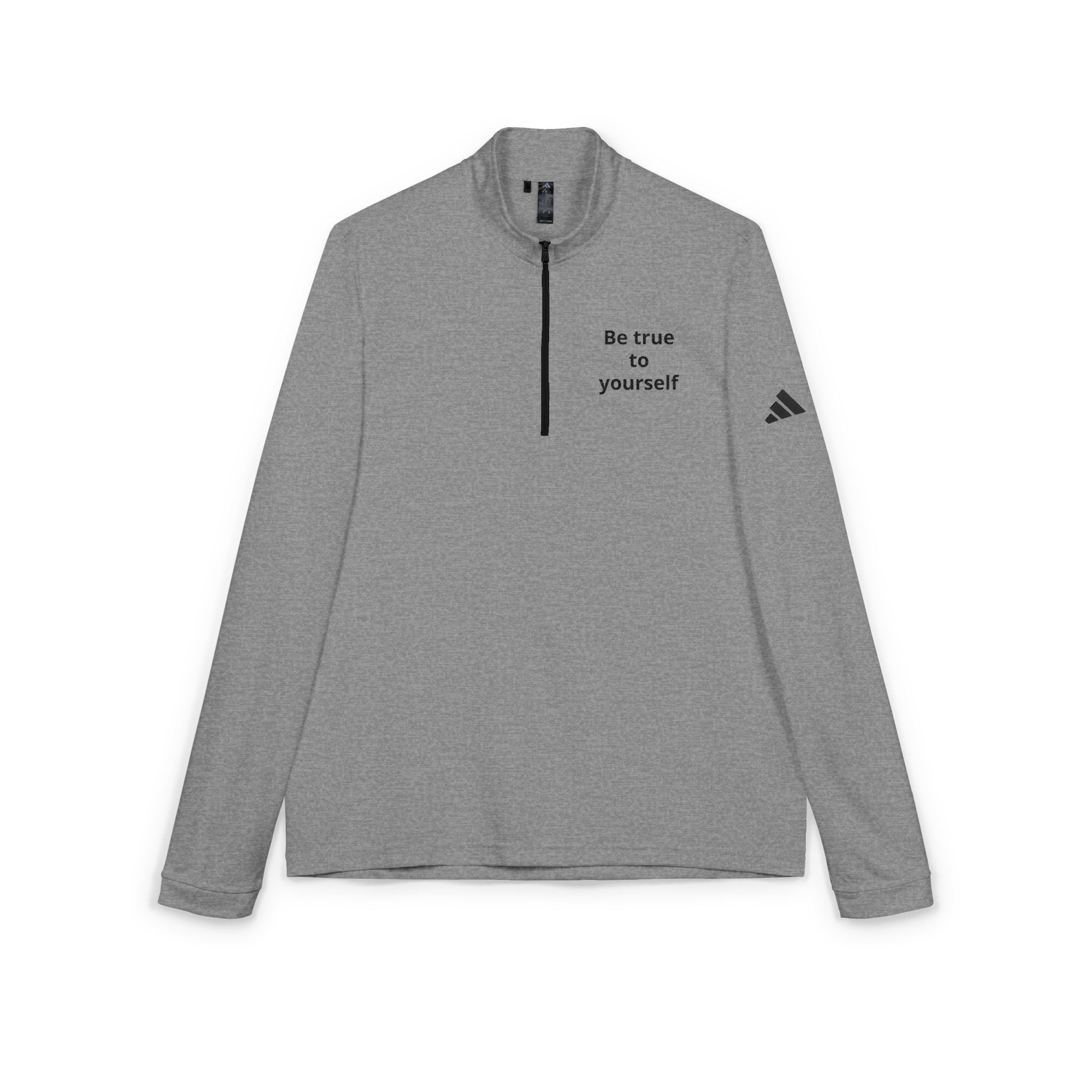 Embroidered Quarter-Zip Pullover — "Be true to yourself"