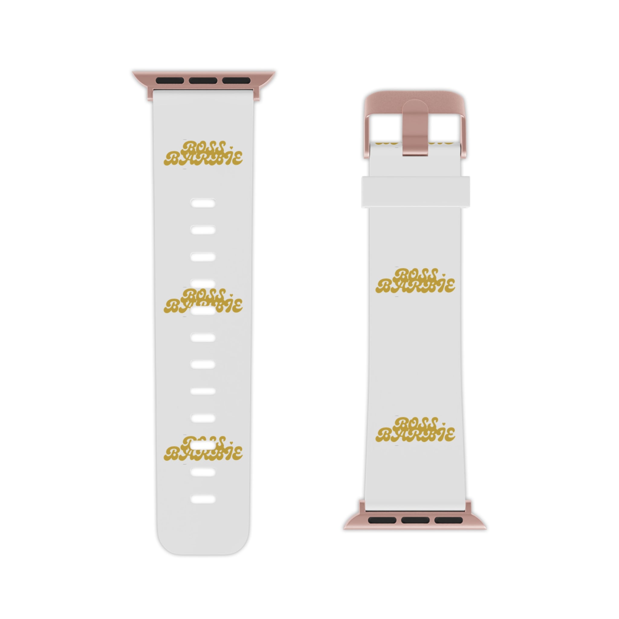 Apple Watch Band — White Silicone Strap with Gold "Rose Avenue" Script