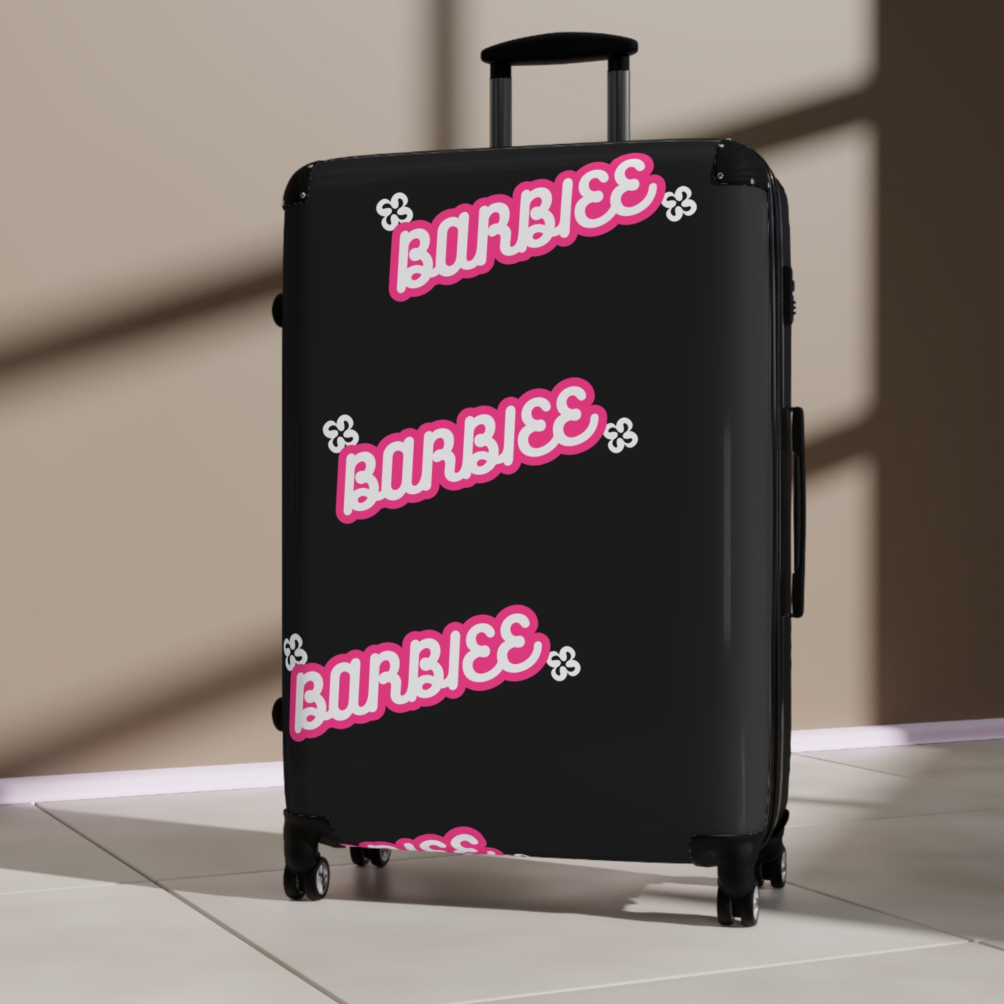 Barbiee Pink Logo Carry-On Suitcase – Retro Neon Travel Luggage