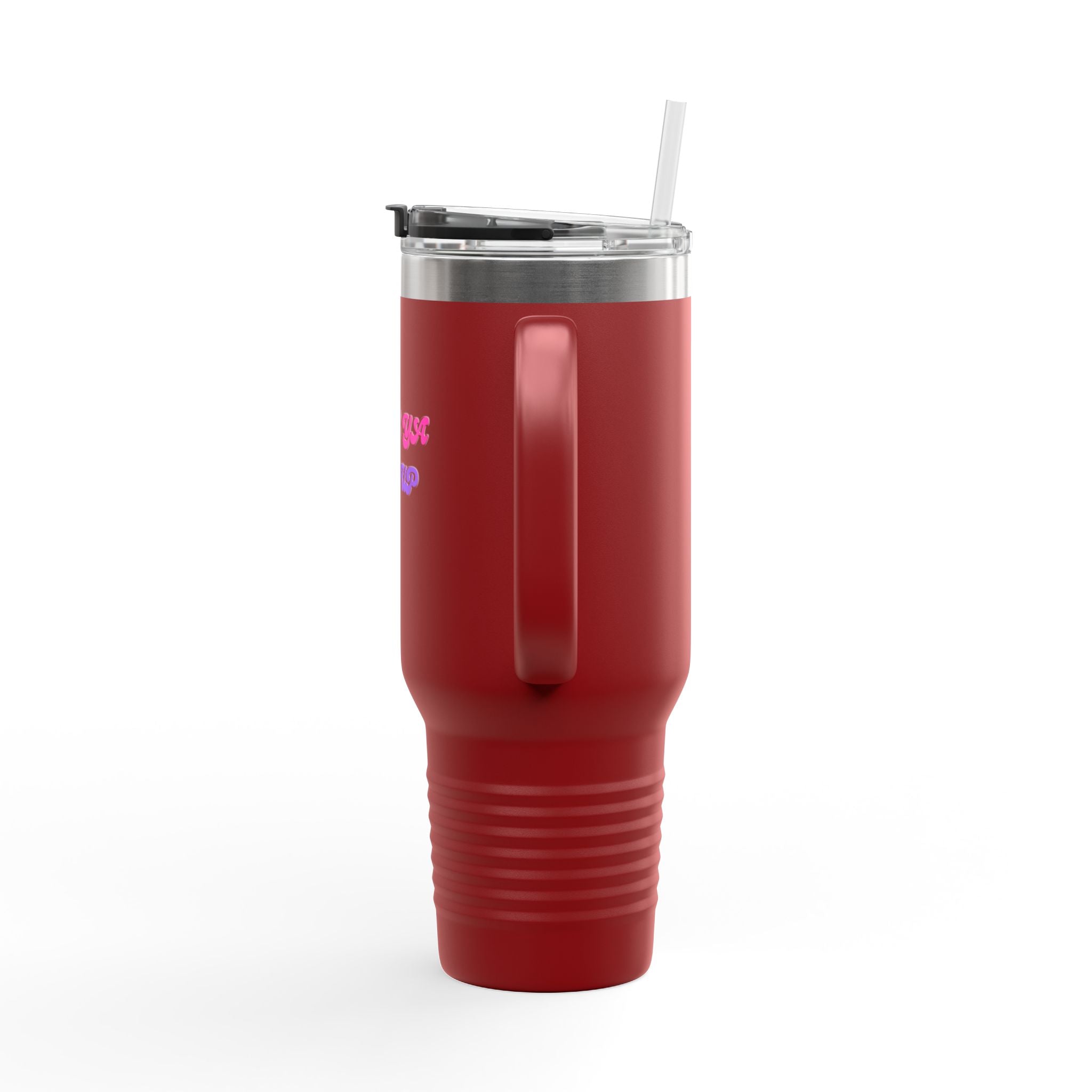 BYLU 40oz Insulated Travel Mug — 'Boss In Heels' Pink & Purple Script