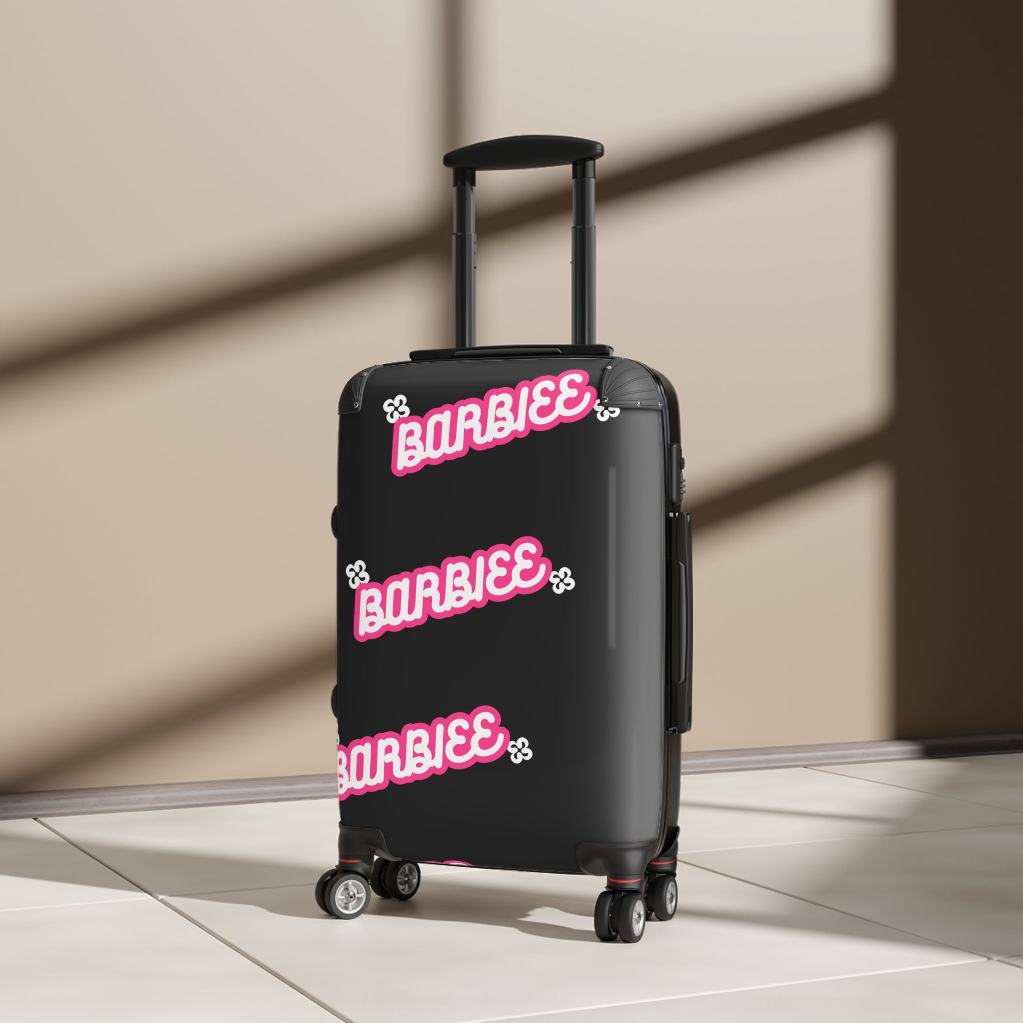 Barbiee Pink Logo Carry-On Suitcase – Retro Neon Travel Luggage