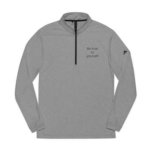 Embroidered Quarter-Zip Pullover — "Be true to yourself"