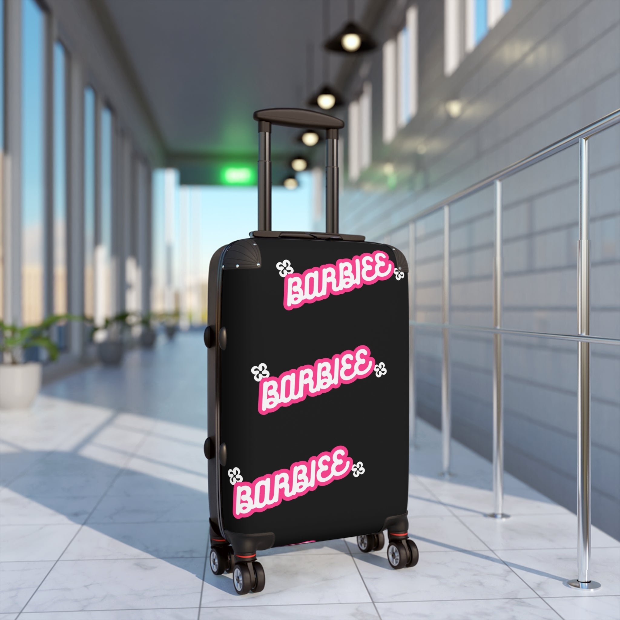 Barbiee Pink Logo Carry-On Suitcase – Retro Neon Travel Luggage
