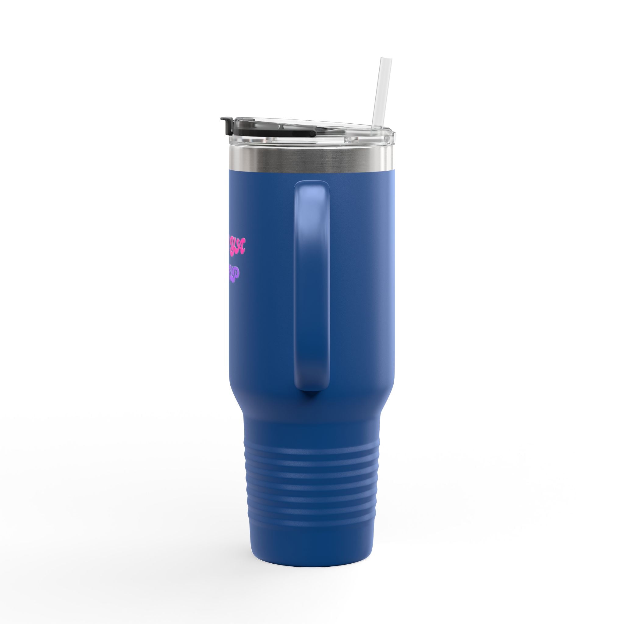 BYLU 40oz Insulated Travel Mug — 'Boss In Heels' Pink & Purple Script