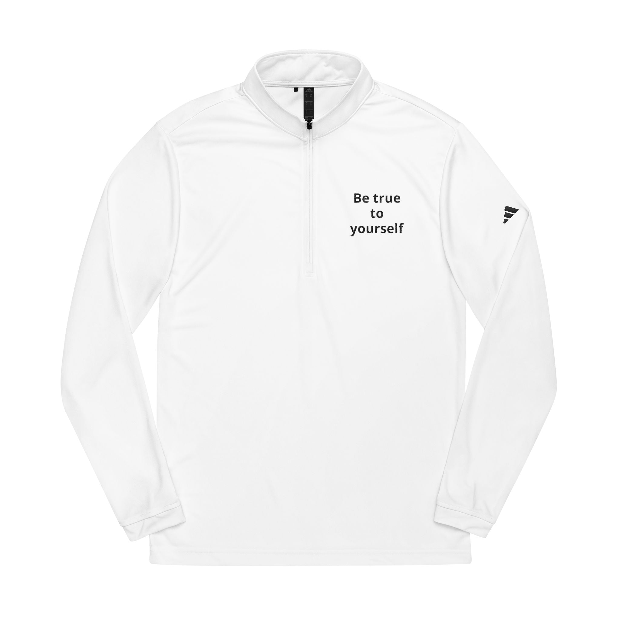 Embroidered Quarter-Zip Pullover — "Be true to yourself"