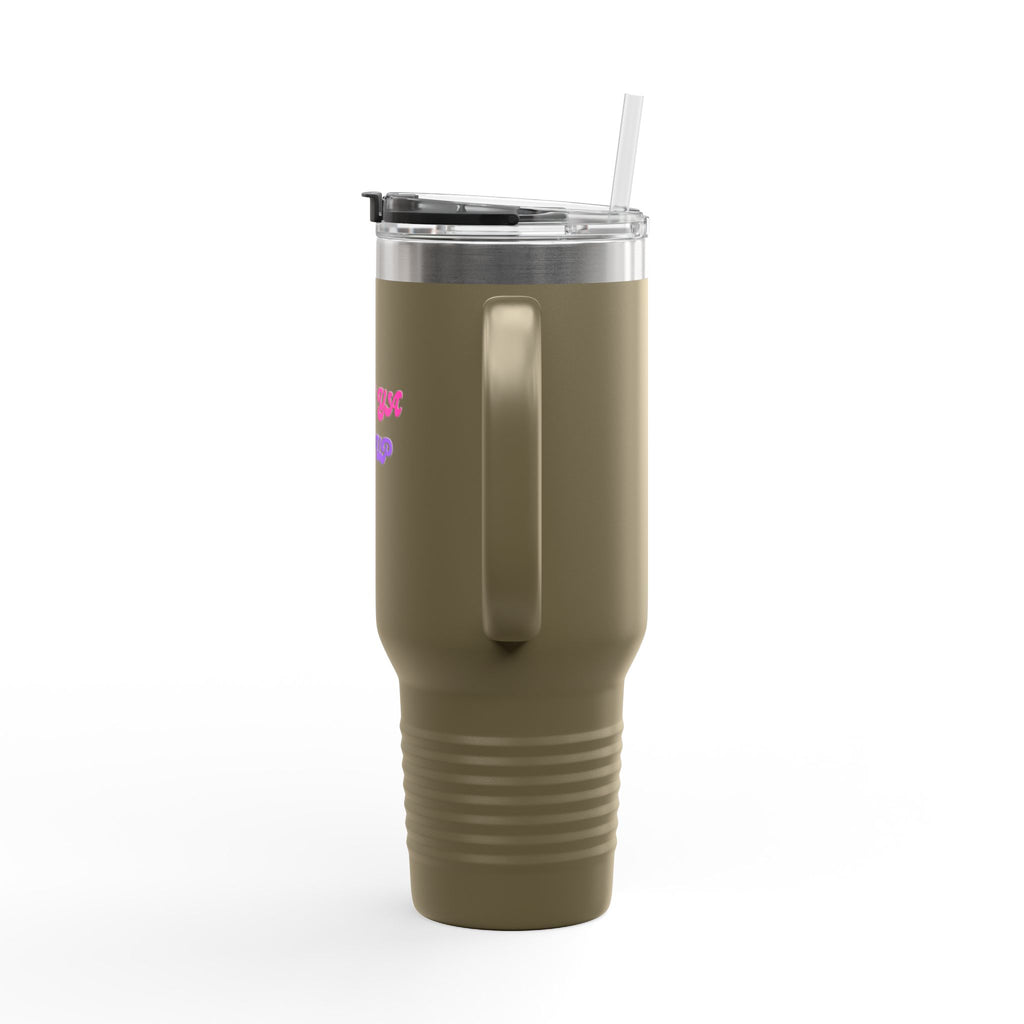 BYLU 40oz Insulated Travel Mug — 'Boss In Heels' Pink & Purple Script