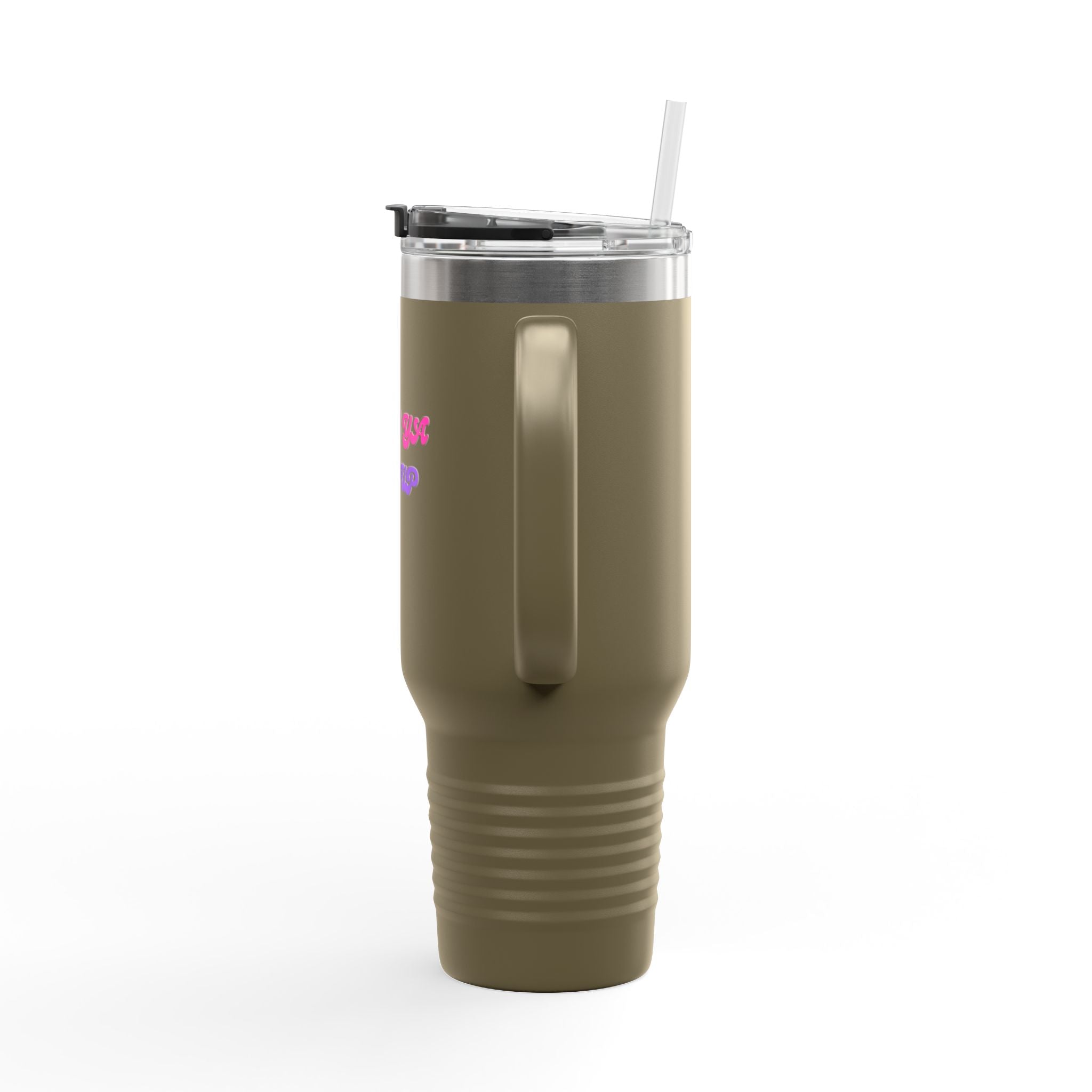 BYLU 40oz Insulated Travel Mug — 'Boss In Heels' Pink & Purple Script