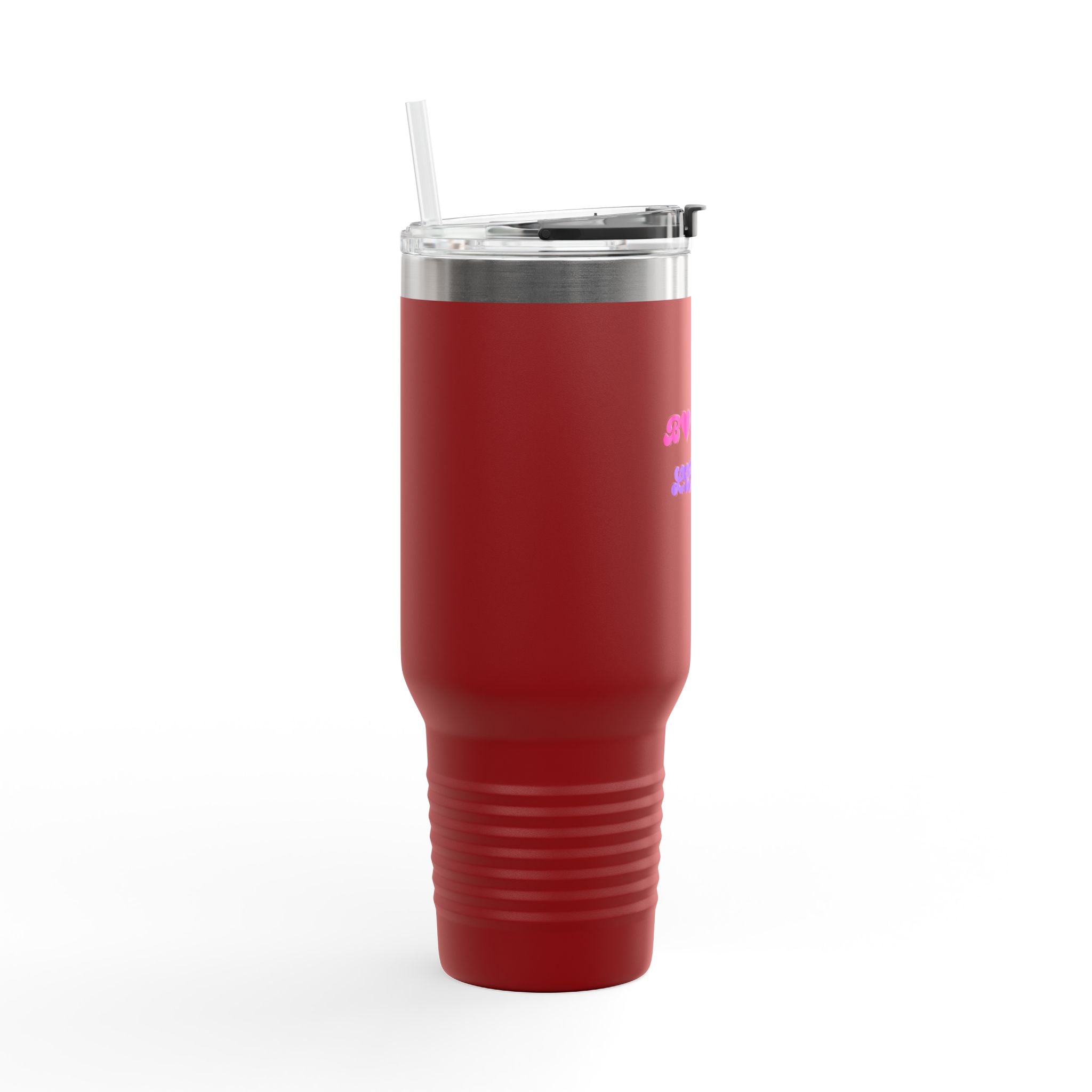 BYLU 40oz Insulated Travel Mug — 'Boss In Heels' Pink & Purple Script