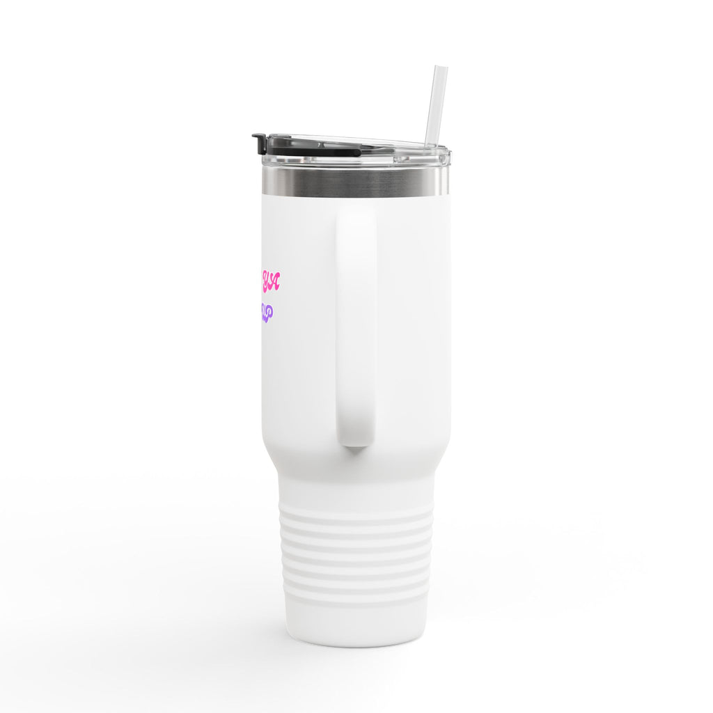 BYLU 40oz Insulated Travel Mug — 'Boss In Heels' Pink & Purple Script