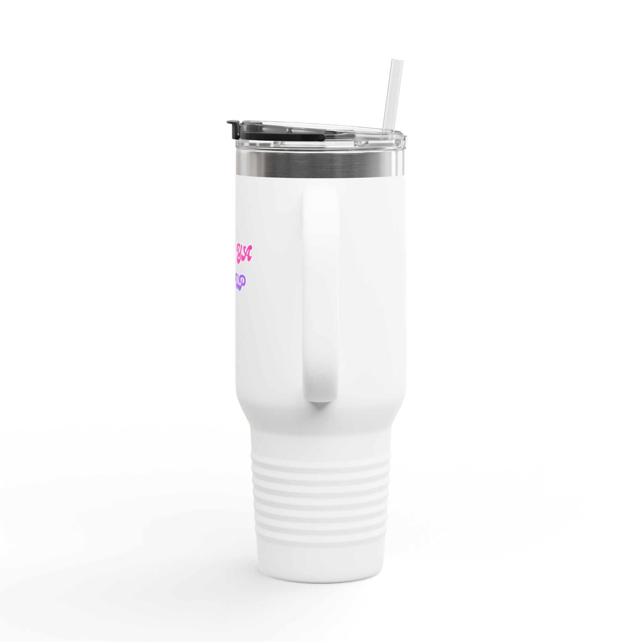 BYLU 40oz Insulated Travel Mug — 'Boss In Heels' Pink & Purple Script
