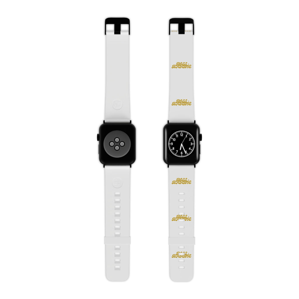 Apple Watch Band — White Silicone Strap with Gold "Rose Avenue" Script