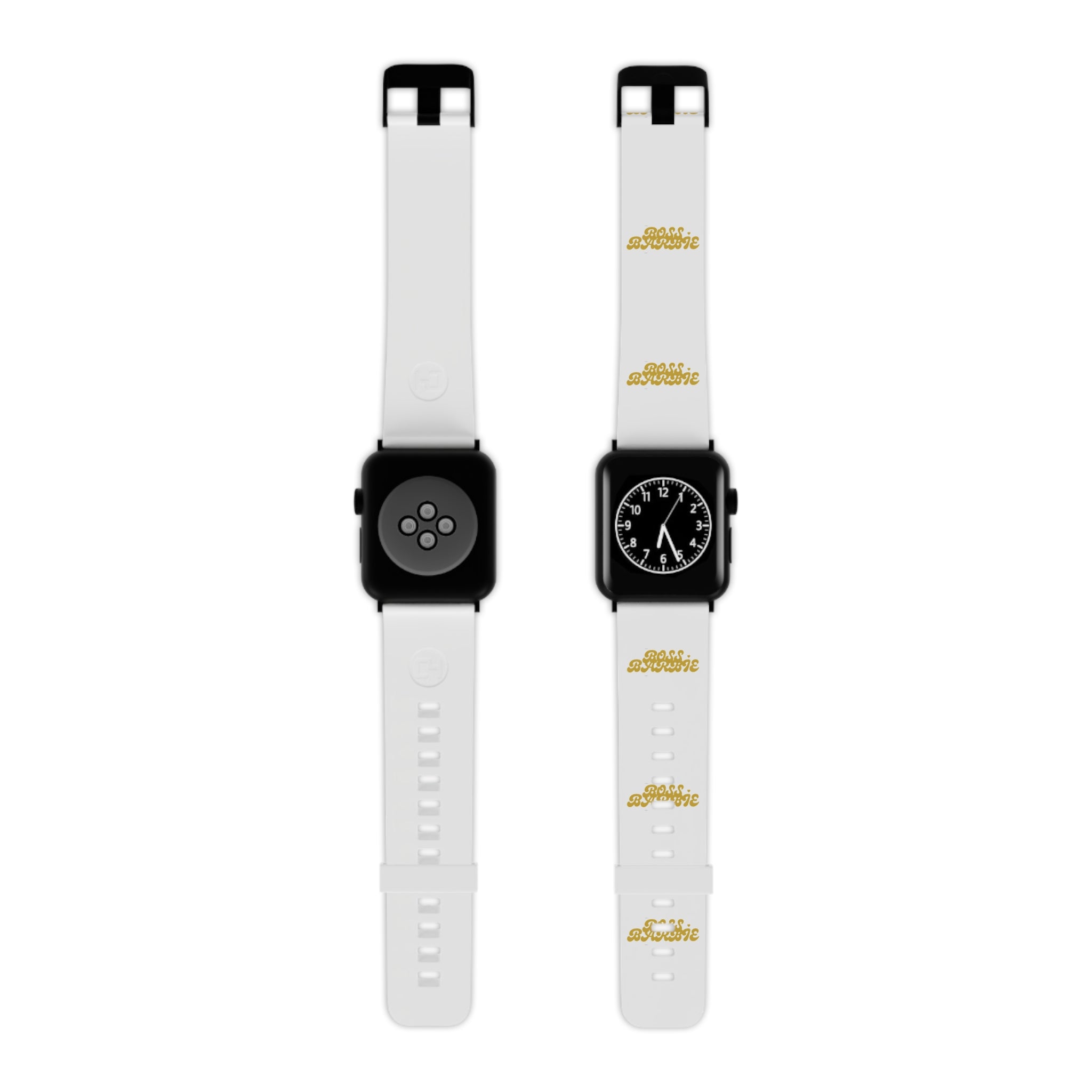 Apple Watch Band — White Silicone Strap with Gold "Rose Avenue" Script
