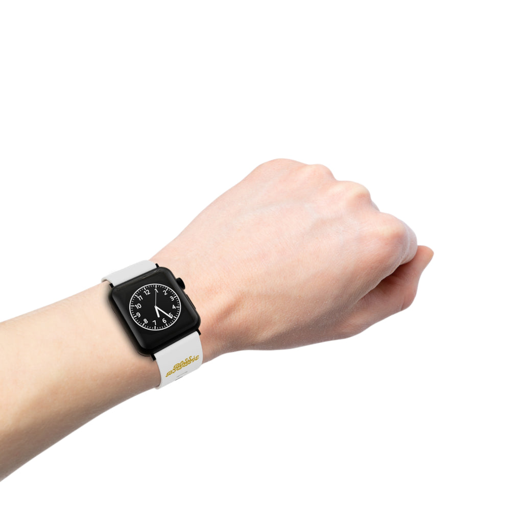 Apple Watch Band — White Silicone Strap with Gold "Rose Avenue" Script