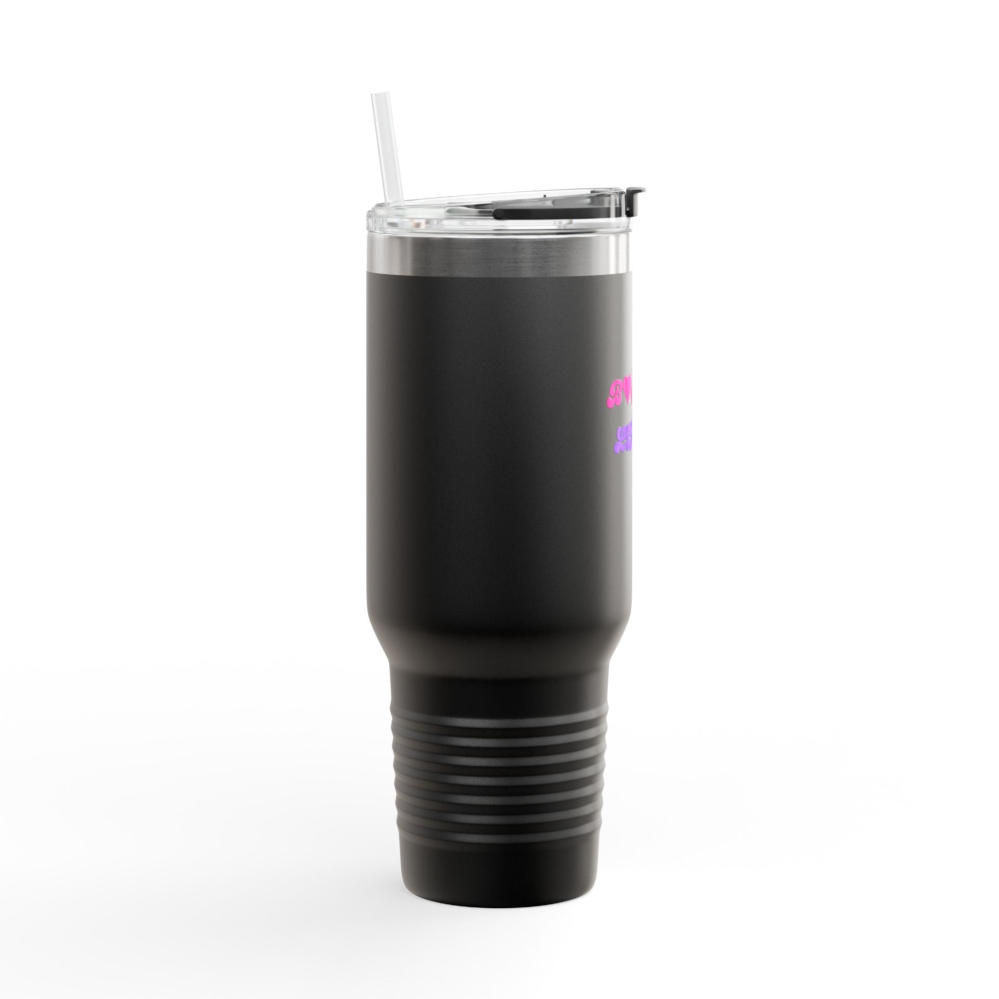 BYLU 40oz Insulated Travel Mug — 'Boss In Heels' Pink & Purple Script