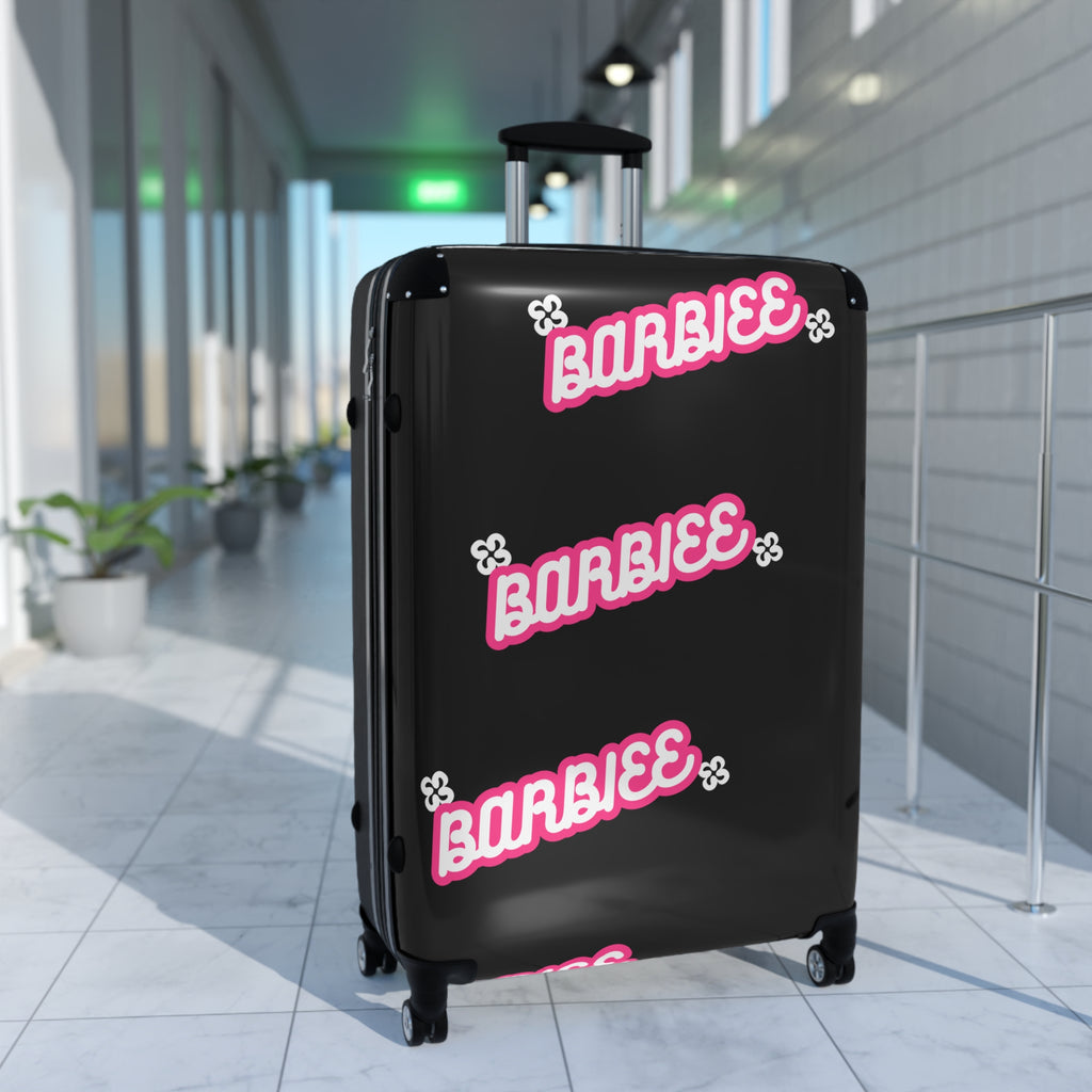 Barbiee Pink Logo Carry-On Suitcase – Retro Neon Travel Luggage