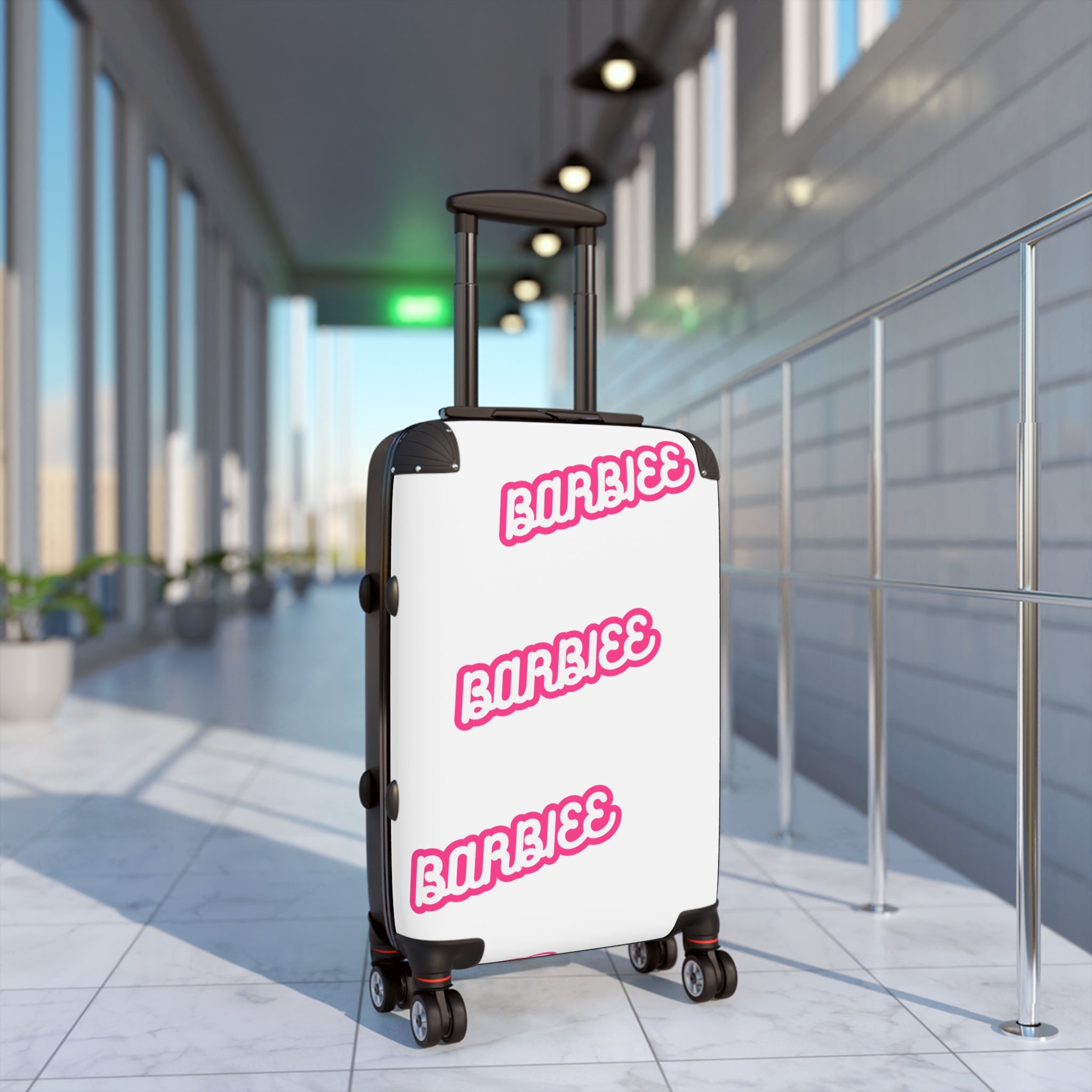 Barbiee Pink Logo Carry-On Suitcase – Retro Neon Travel Luggage