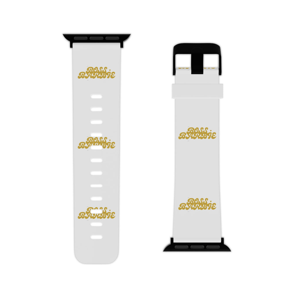 Apple Watch Band — White Silicone Strap with Gold "Rose Avenue" Script