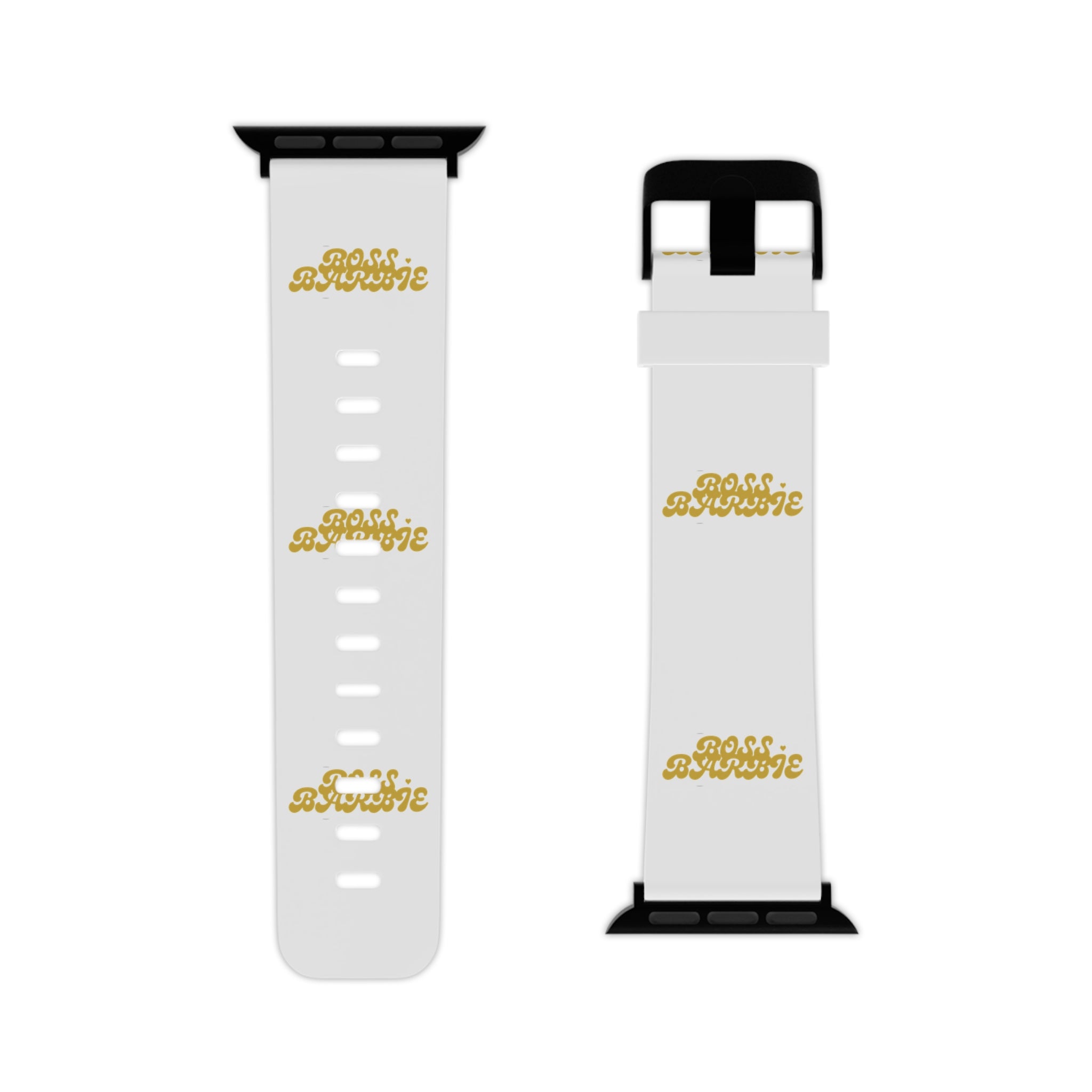 Apple Watch Band — White Silicone Strap with Gold "Rose Avenue" Script