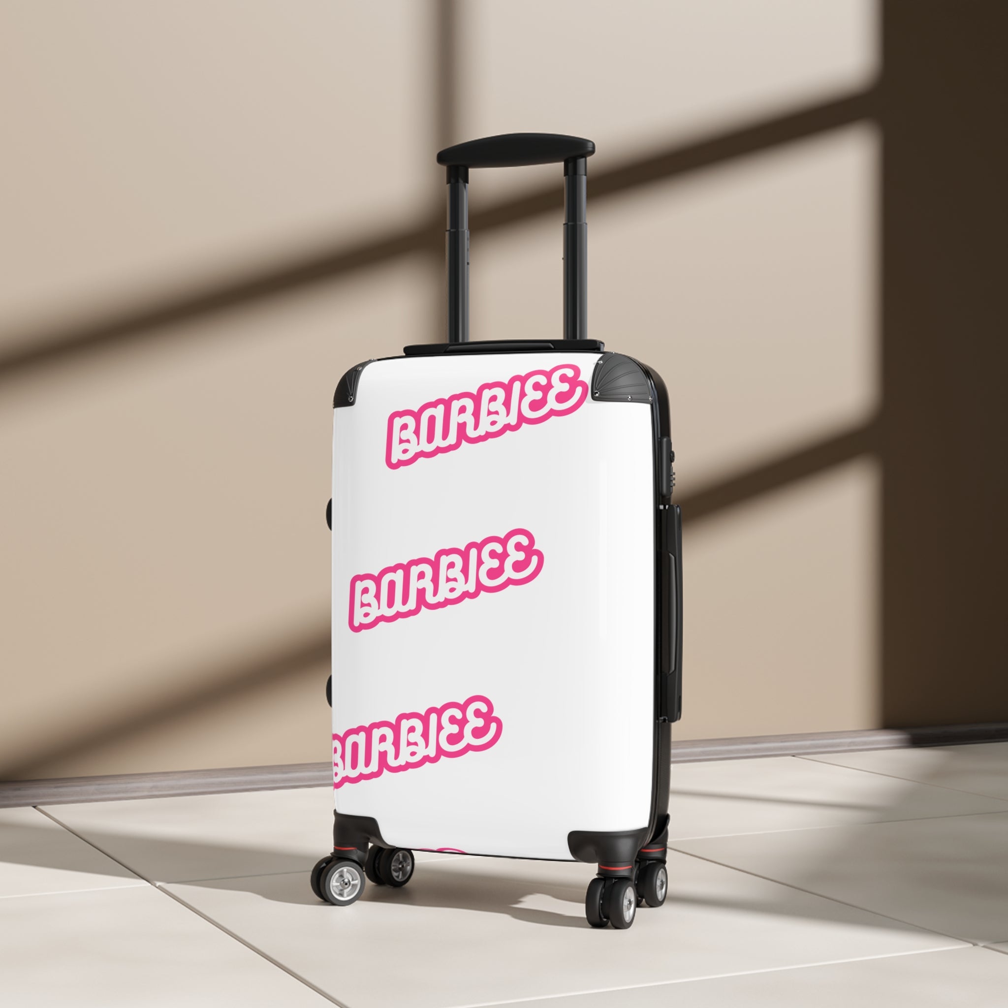 Barbiee Pink Logo Carry-On Suitcase – Retro Neon Travel Luggage