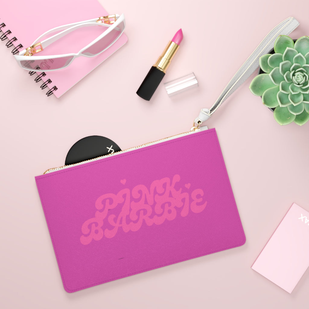Pink Barbie Clutch Bag — Hot Pink Wristlet Purse with Retro Bubble Lettering