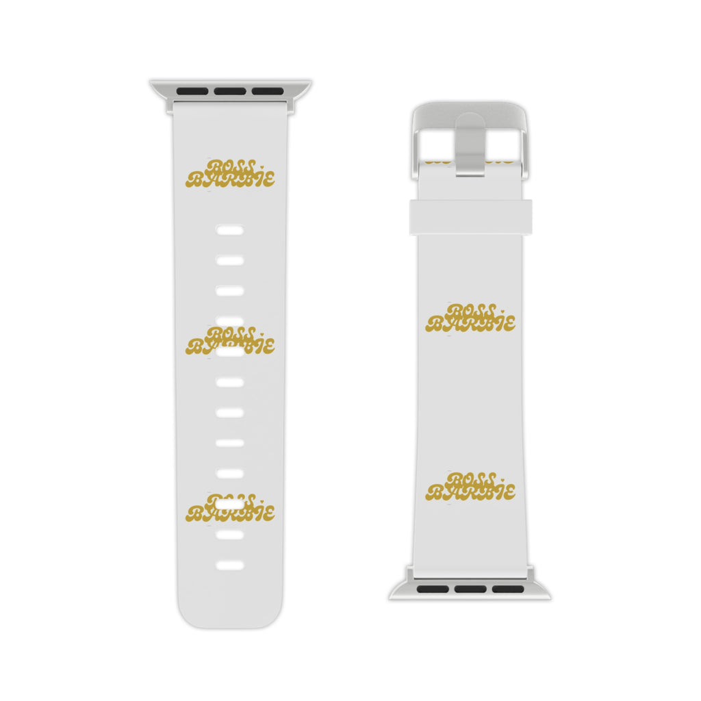 Apple Watch Band — White Silicone Strap with Gold "Rose Avenue" Script