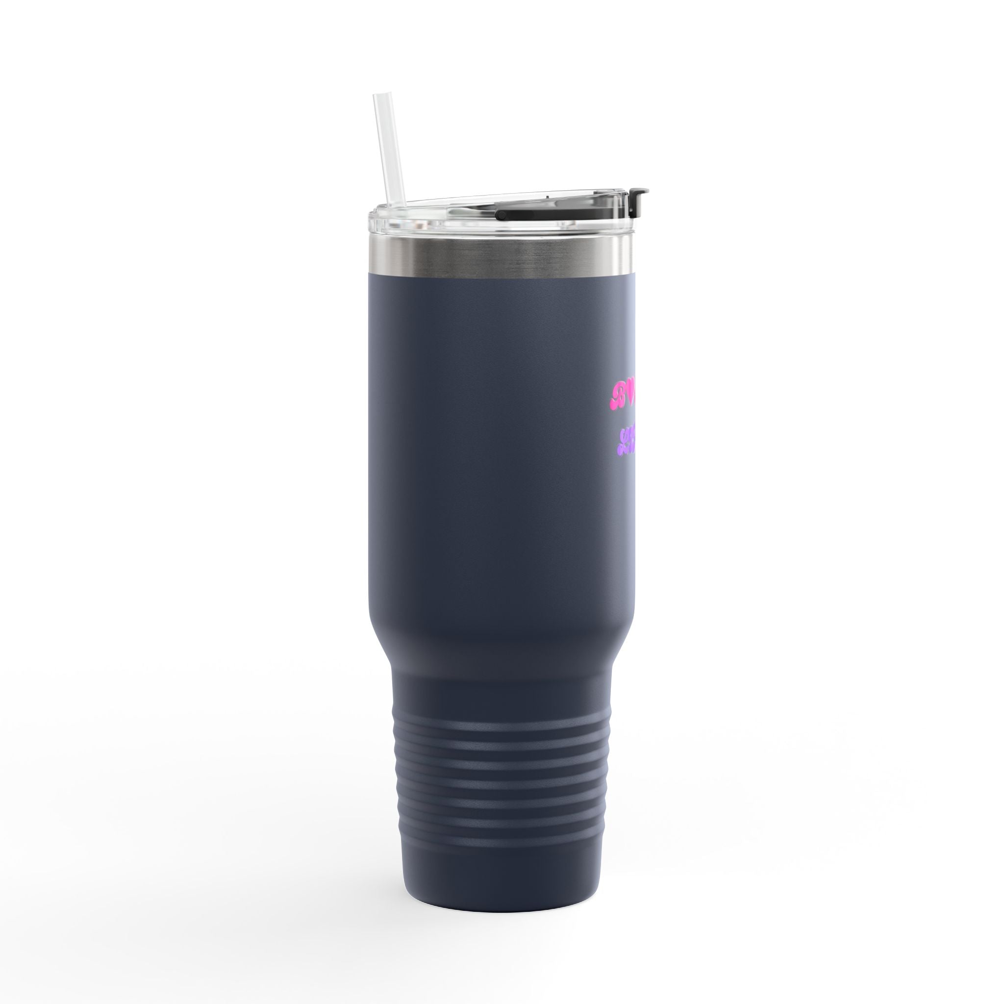 BYLU 40oz Insulated Travel Mug — 'Boss In Heels' Pink & Purple Script