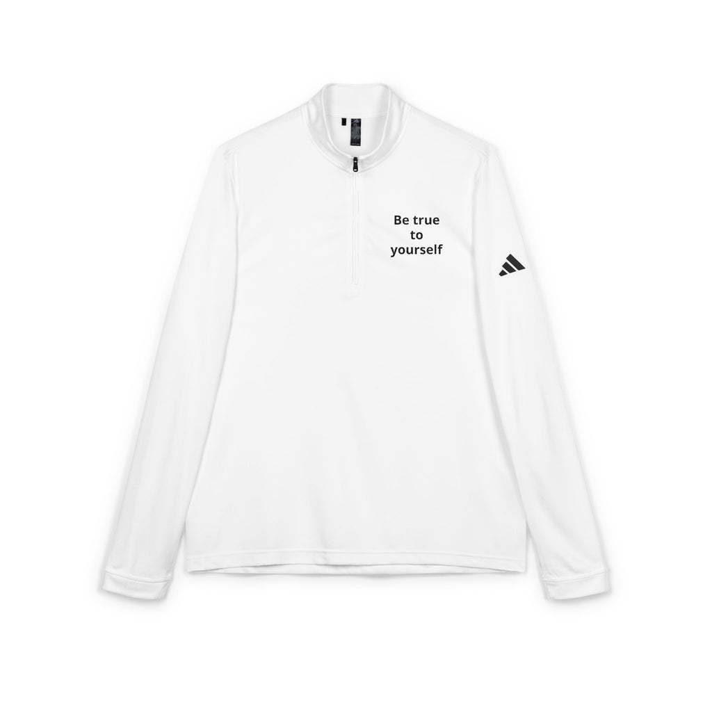 Embroidered Quarter-Zip Pullover — "Be true to yourself"