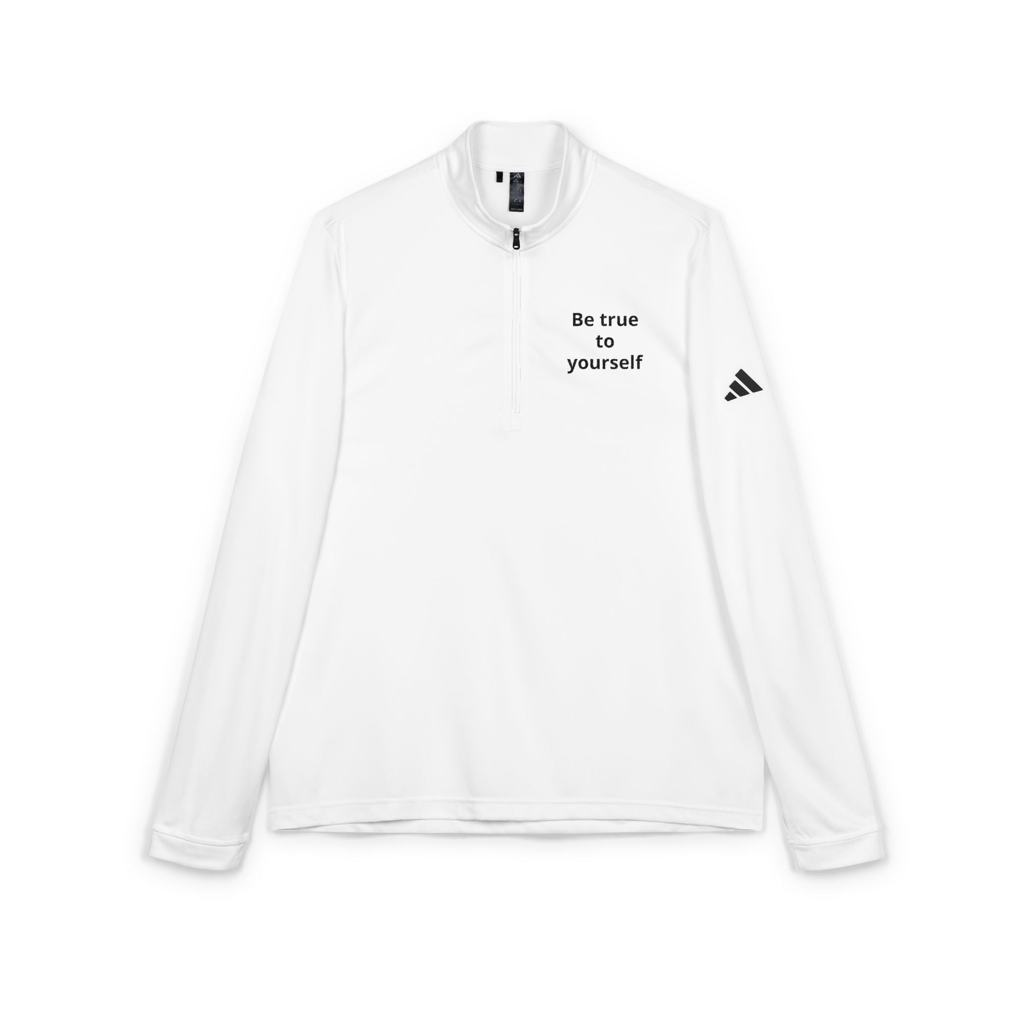 Embroidered Quarter-Zip Pullover — "Be true to yourself"