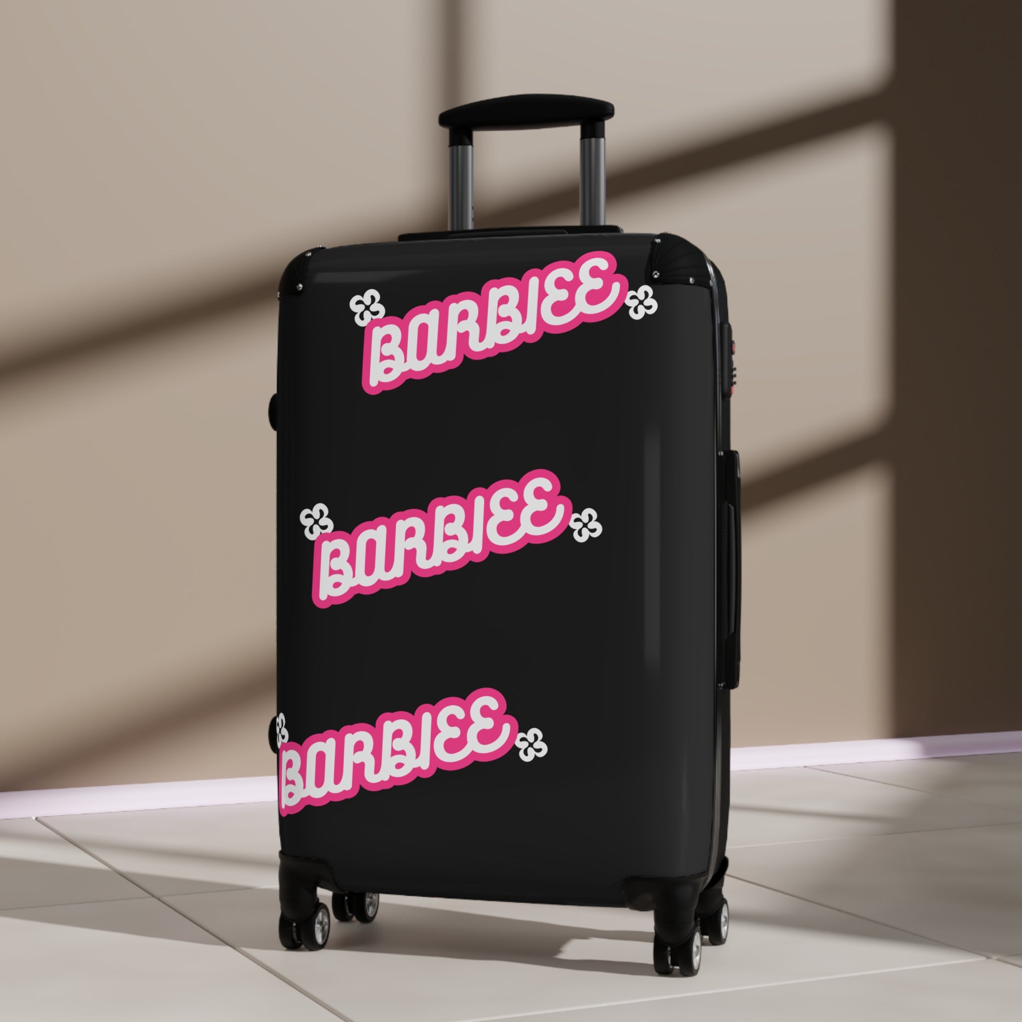 Barbiee Pink Logo Carry-On Suitcase – Retro Neon Travel Luggage
