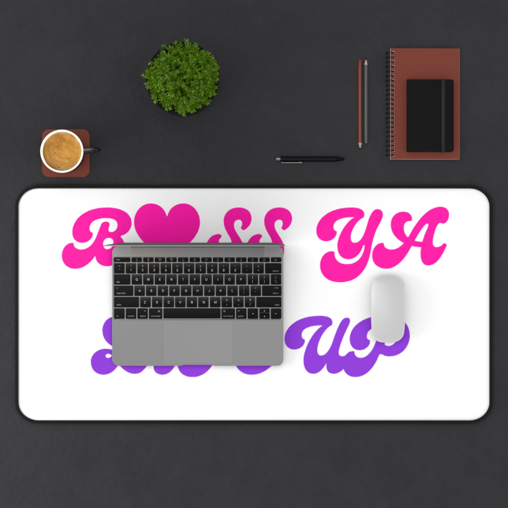 Desk Mat — "Boss Ya Life Up" Pink & Purple Motivational Desk Pad