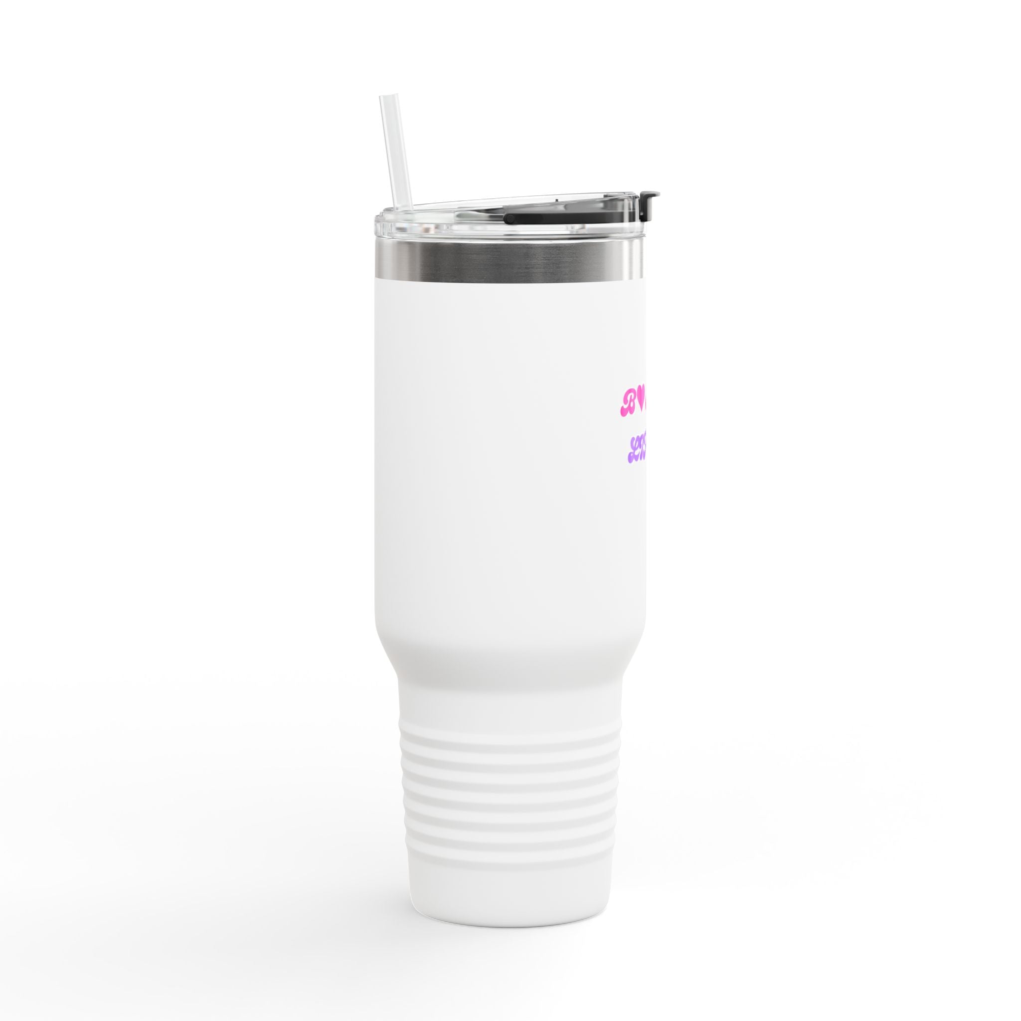 BYLU 40oz Insulated Travel Mug — 'Boss In Heels' Pink & Purple Script