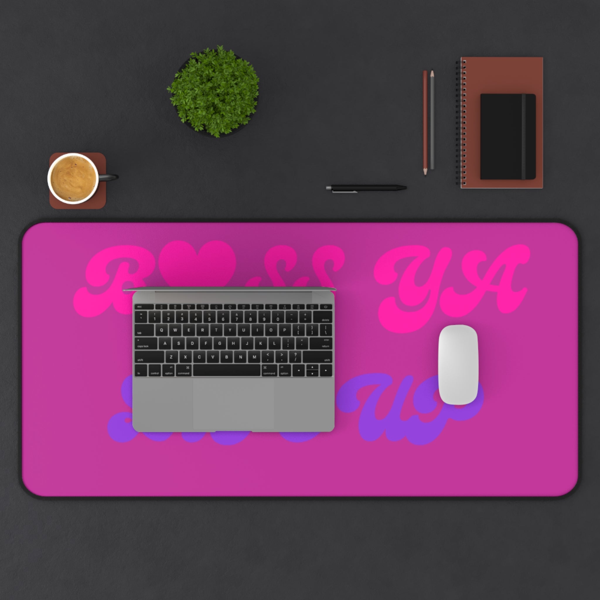 Desk Mat — "Boss Ya Life Up" Pink & Purple Motivational Desk Pad